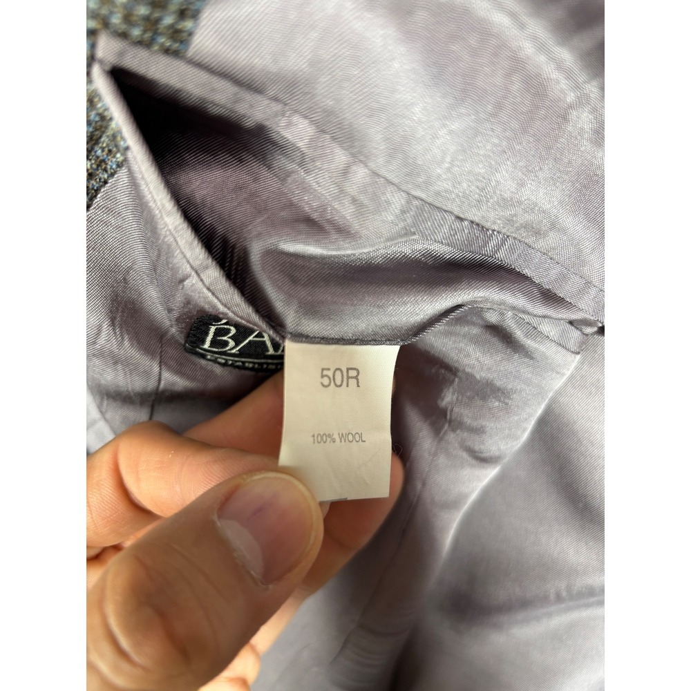 Jos A Bank Mens 50R Wool Sport Coat Blazer Blue Brown Micro Check 2 Button - Picture 3 of 8